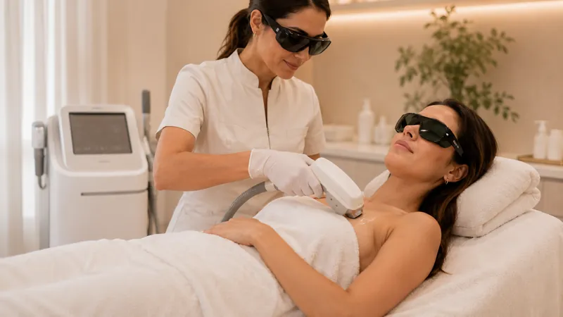 Sessão de depilação a laser com equipamento moderno